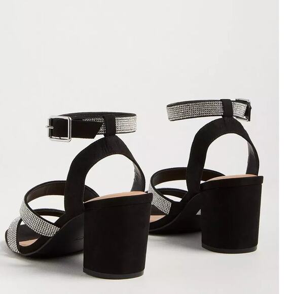 Torrid 11WW Sexy Embellished Black Faux Suede Ankle Strap Open Toe 3" Heels New - Picture 5 of 5
